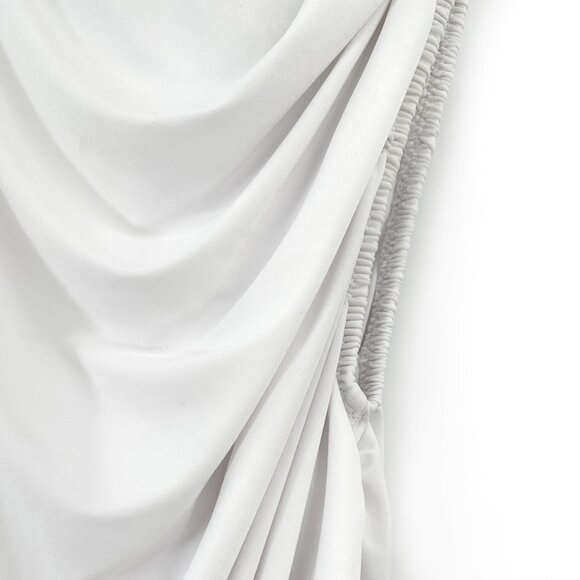 Norma Kamali Diana White Off Shoulder Shirred Stretchy Fitted Midi Dress sz S - Picture 7 of 15